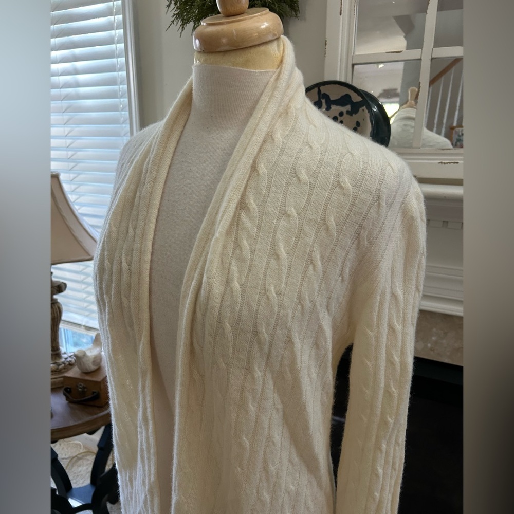 White + Warren Cashmere Textured Cream Cardigan - Picture 2 of 9